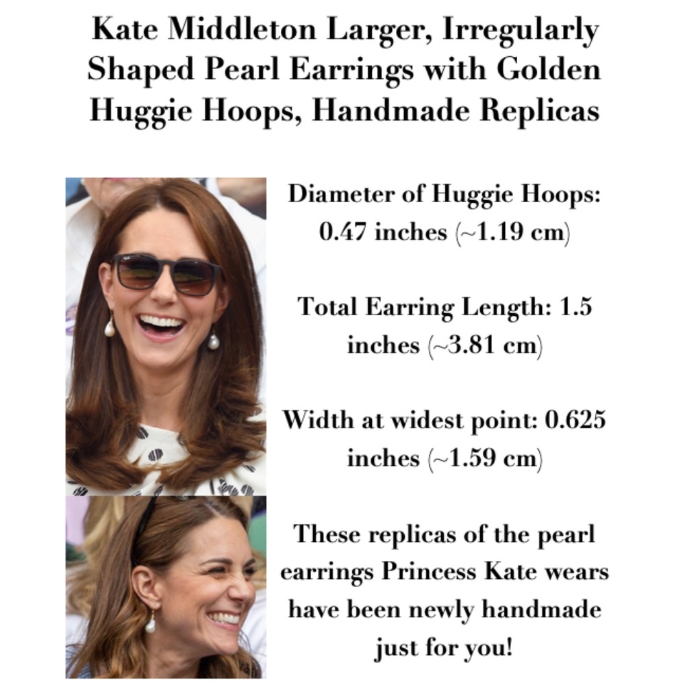 Kate Middleton Gold Hoop with Large Pearl Earrings, Handmade Replicas - Picture 12 of 12